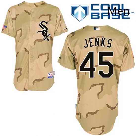 Mens Majestic Chicago White Sox 45 Bobby Jenks Authentic Camouflage Cool Base MLB Jersey